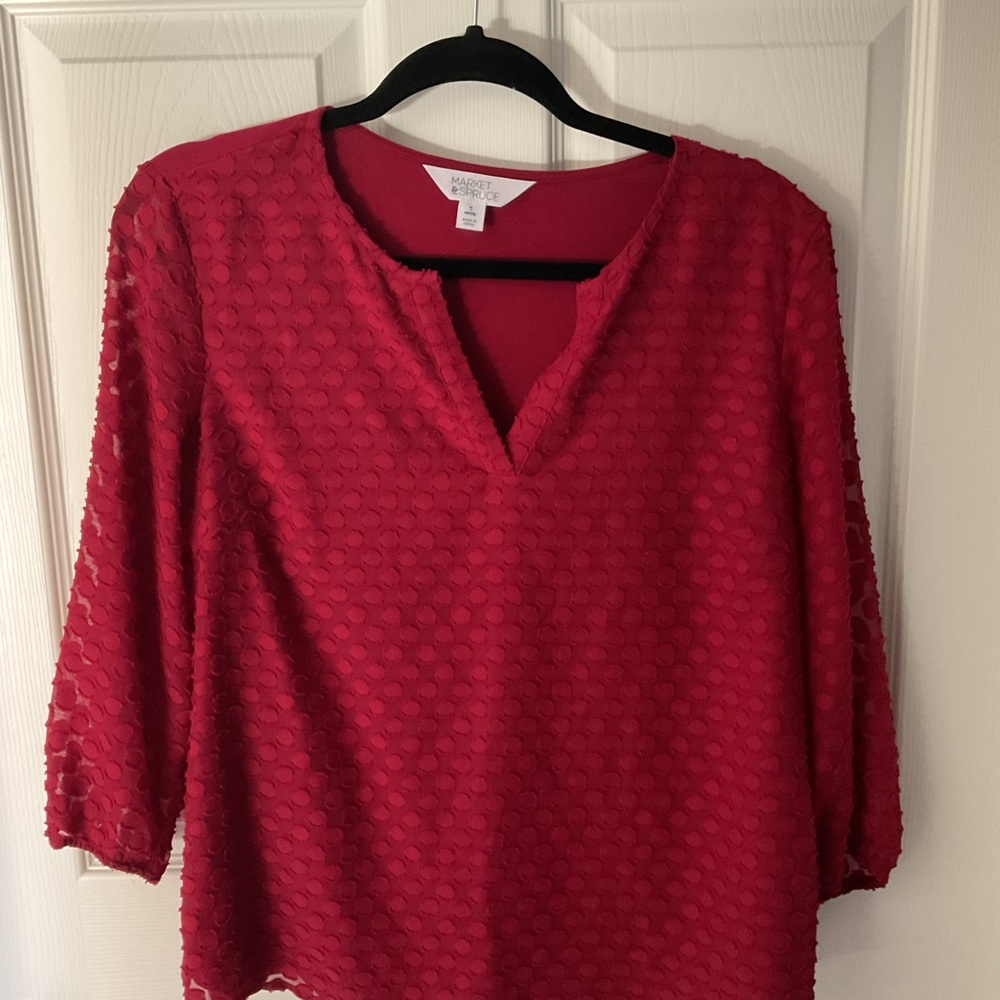 Market & Spruce Deep Red Textured Blouse